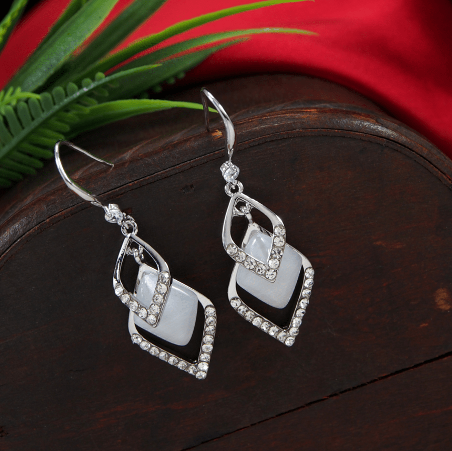 Korean Gold/silver/Rosegold plated opal stone Drop Earring