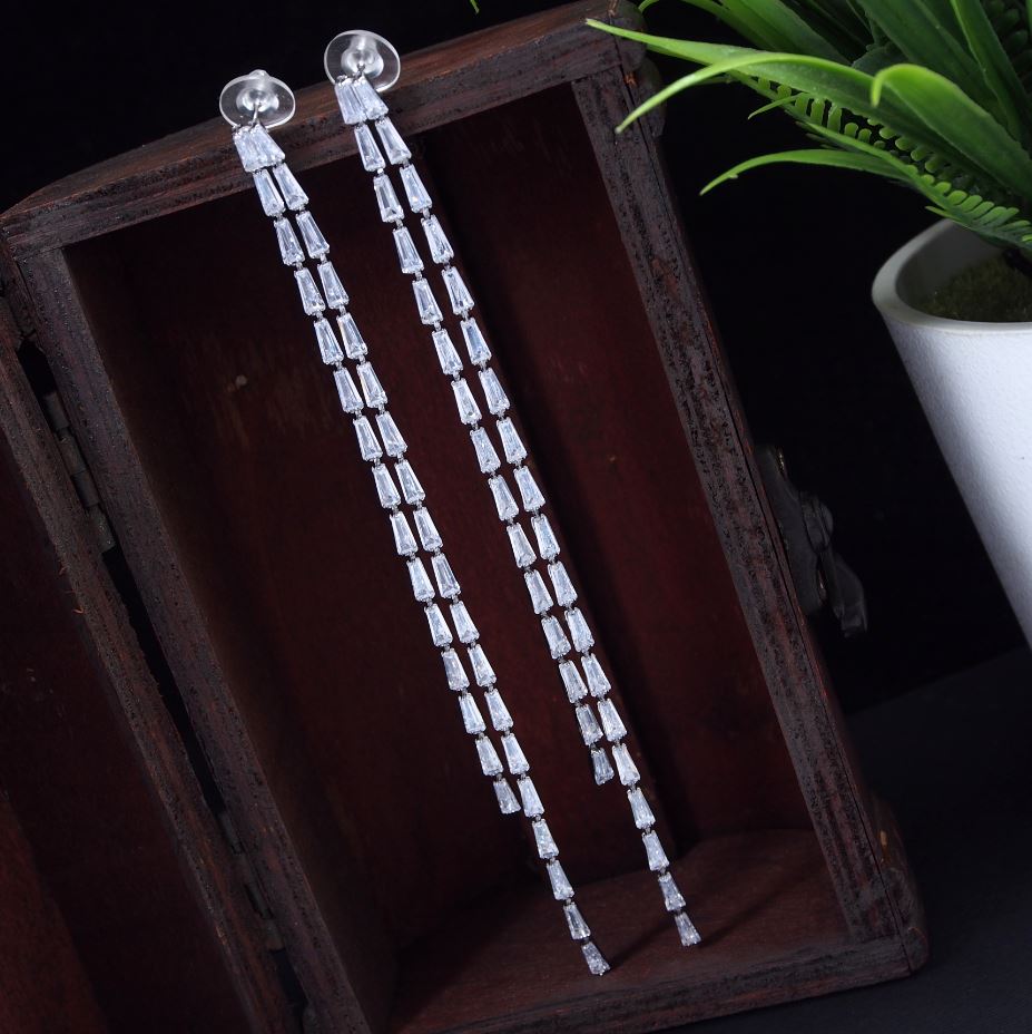 Korean Gold/Silver Plated Long Chain Baguette Earring