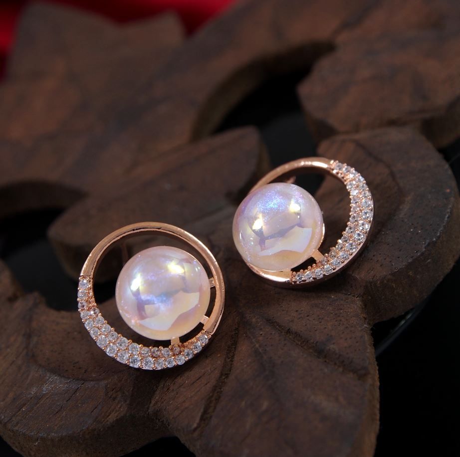 Korean Gold/Silver/Rosegold Plated Elegant Exquisite CZ Pearl Earring