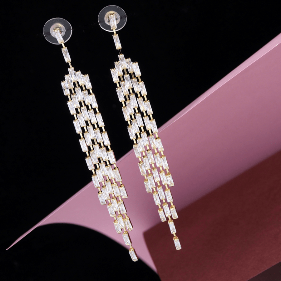 Korean Gold/Silver Plated Multi Baguette CZ Chandelier Earring