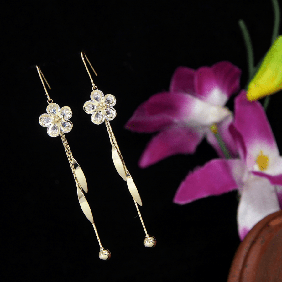 Korean Gold/Silver/Rosegold Plated Floral Chain Dangle Earring
