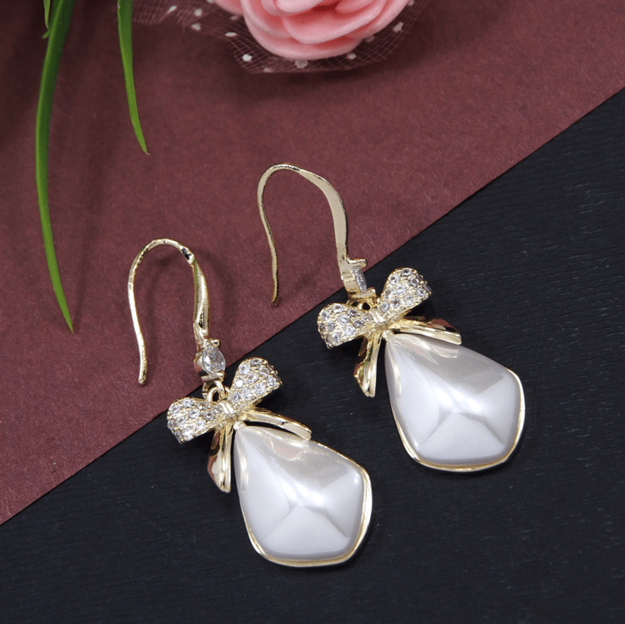 Korean Gold/Silver/Rosegold Plated Geometrical Shaped BowKnot Drop Earring