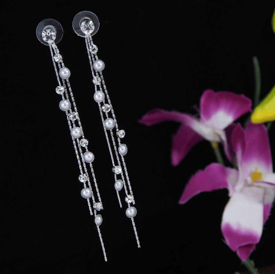 Korean Gold/Silver/Rosegold Plated Multi Chain and Pearl Dangle Earring