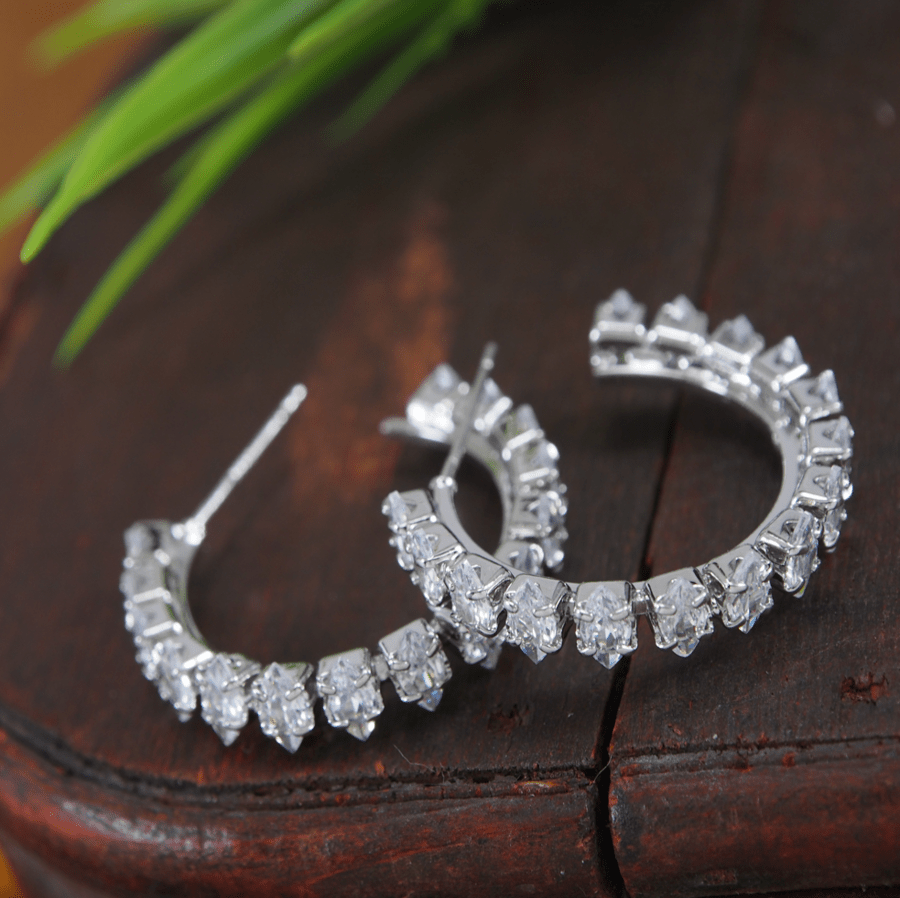 Korean Gold/Silver/Rosegold Plated CZ Hoops Earring