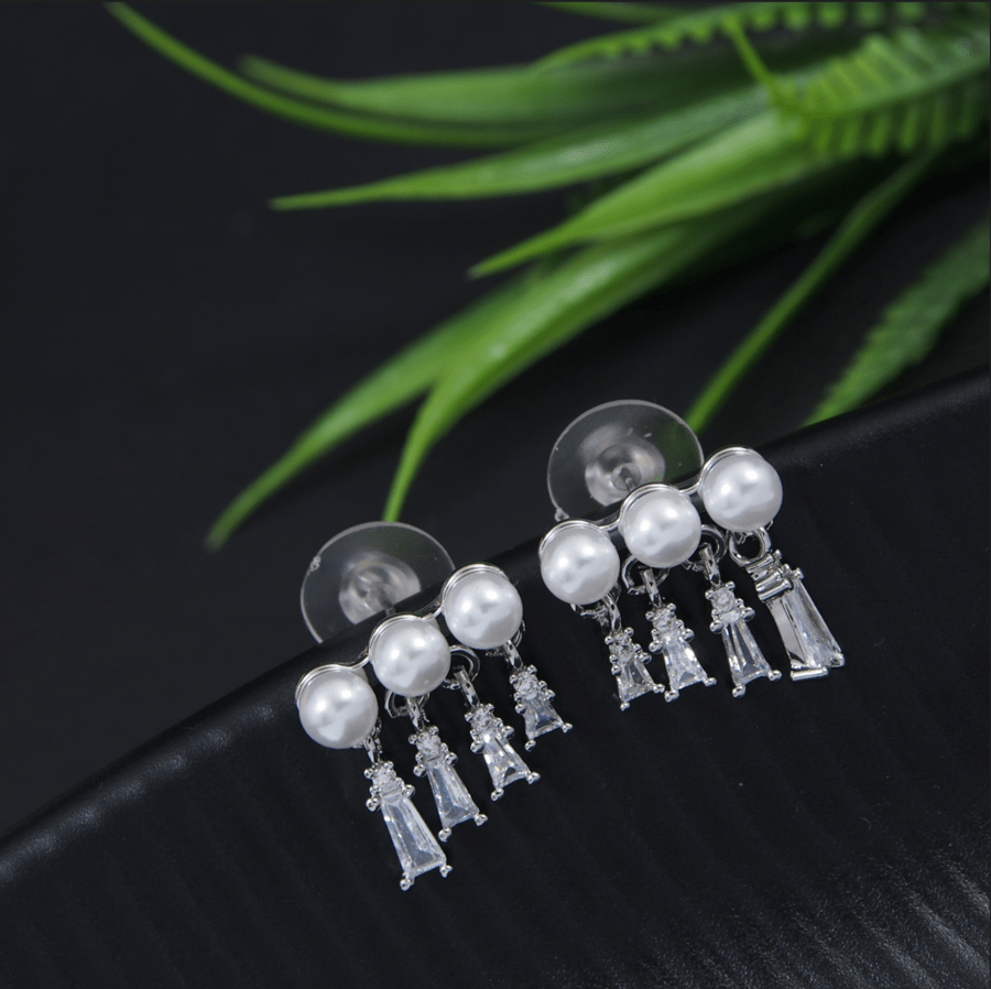Korean Gold/Silver/Rosegold Plated Pearl CZ Stud Earring