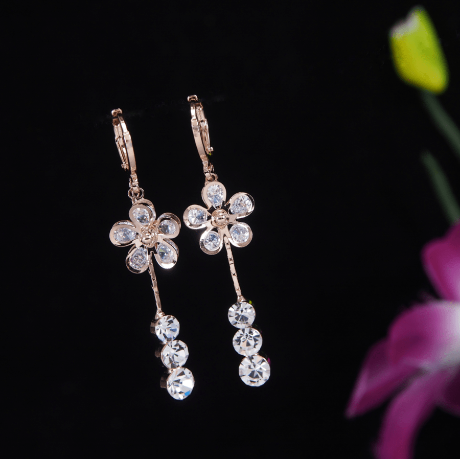 Korean Gold/Silver/Rosegold Plated Floral CZ Earring