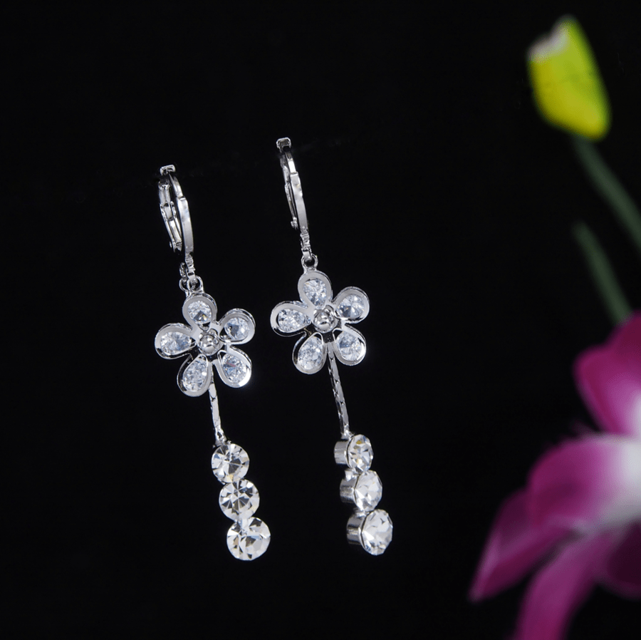 Korean Gold/Silver/Rosegold Plated Floral CZ Earring