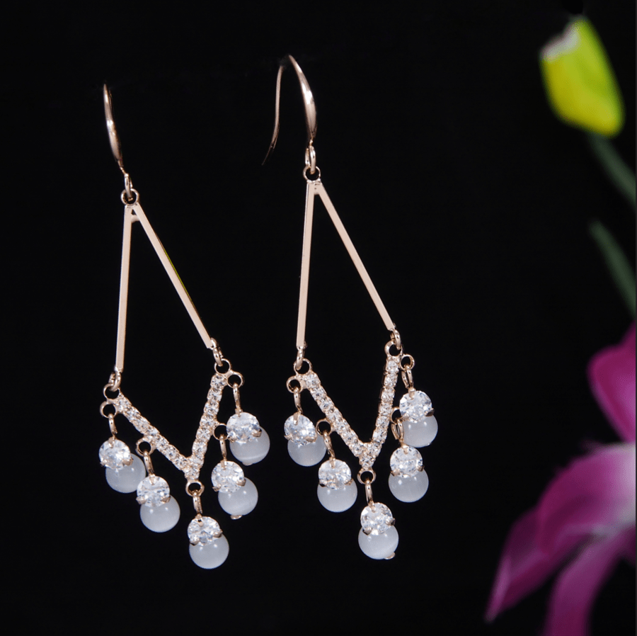 Korean Gold/Silver/Rosegold Plated Triangle Shaped CZ Pearl Earring