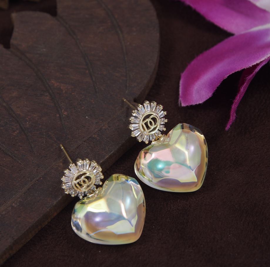 Korean Gold/Silver/Rosegold Plated Heart Shaped Baguatte Stone Drop Earring