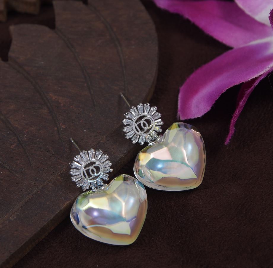 Korean Gold/Silver/Rosegold Plated Heart Shaped Baguatte Stone Drop Earring