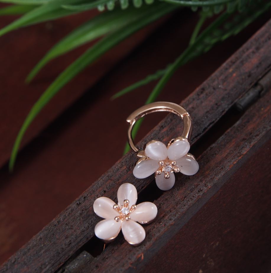 Korean Gold/Silver/Rosegold Plated Floral Design Small Hoops Earring