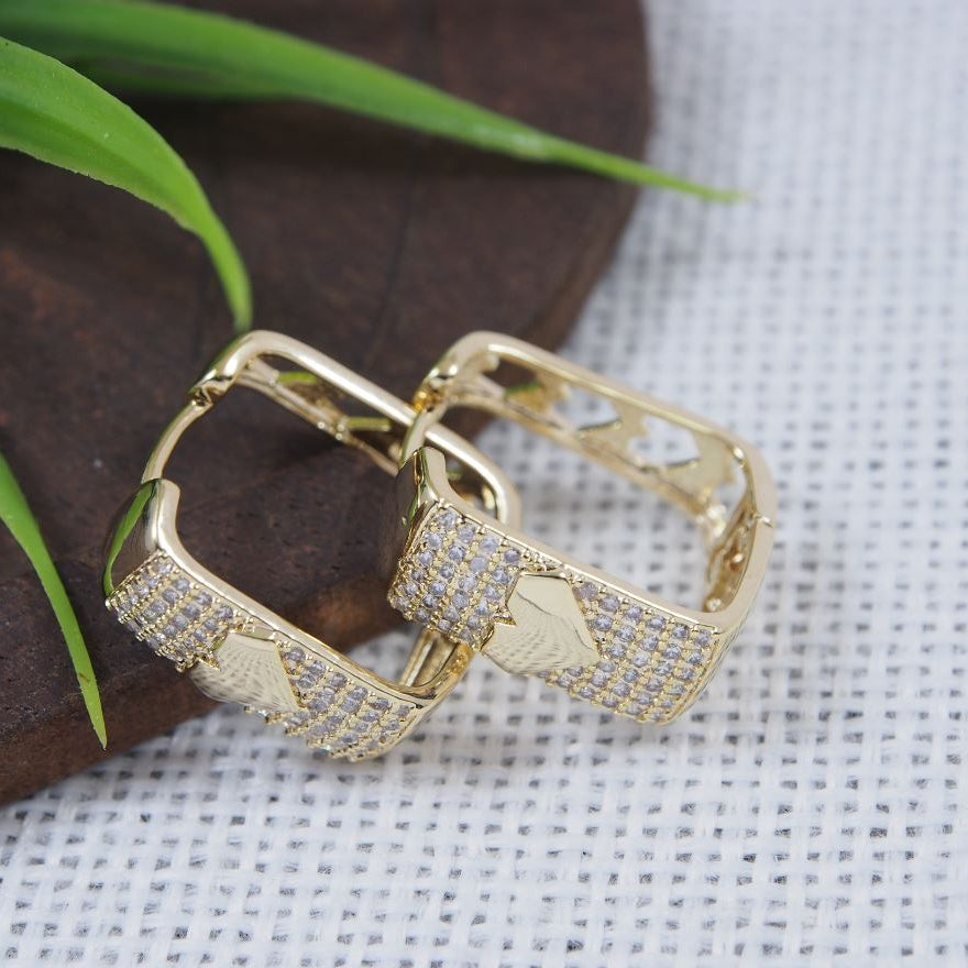 Korean Silver/gold plated CZ Stone square shaped Fancy Hoops Earring
