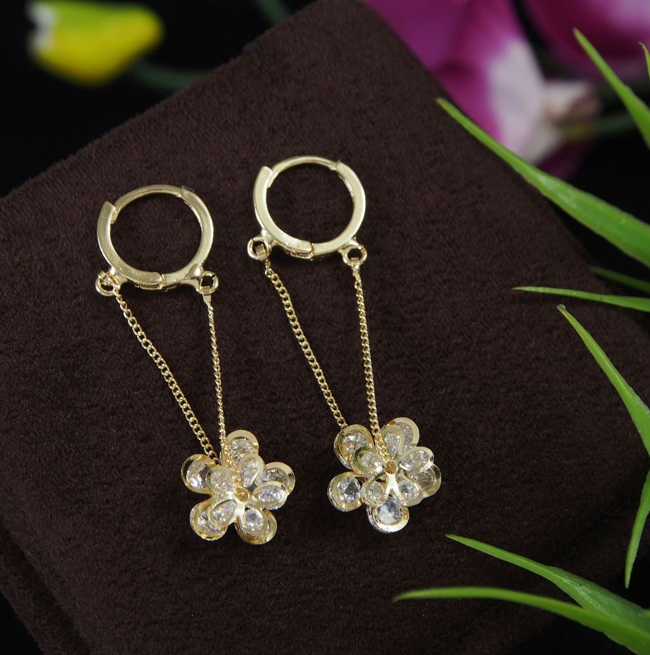 Korean Gold/Silver/Rosegold Plated Hanging Floral Chain Hoops Earring