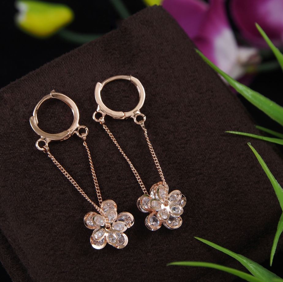 Korean Gold/Silver/Rosegold Plated Hanging Floral Chain Hoops Earring
