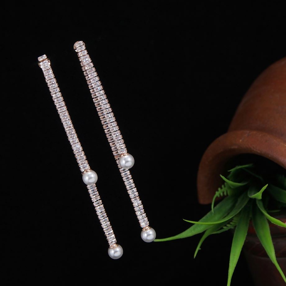 Korean Gold/Silver/Rosegold Plated Bagauette Pearl Dangler Earring