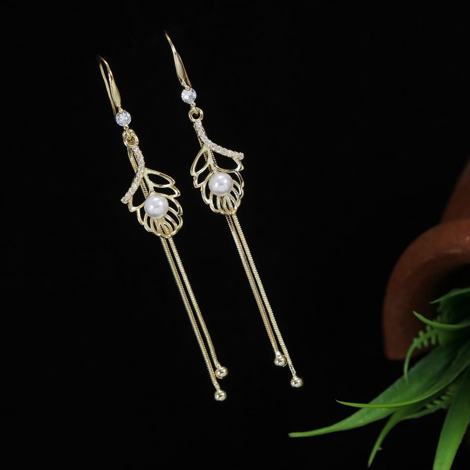 Korean Gold/Silver/Rosegold Plated Hollow Leaf Pearl Dangle Earring