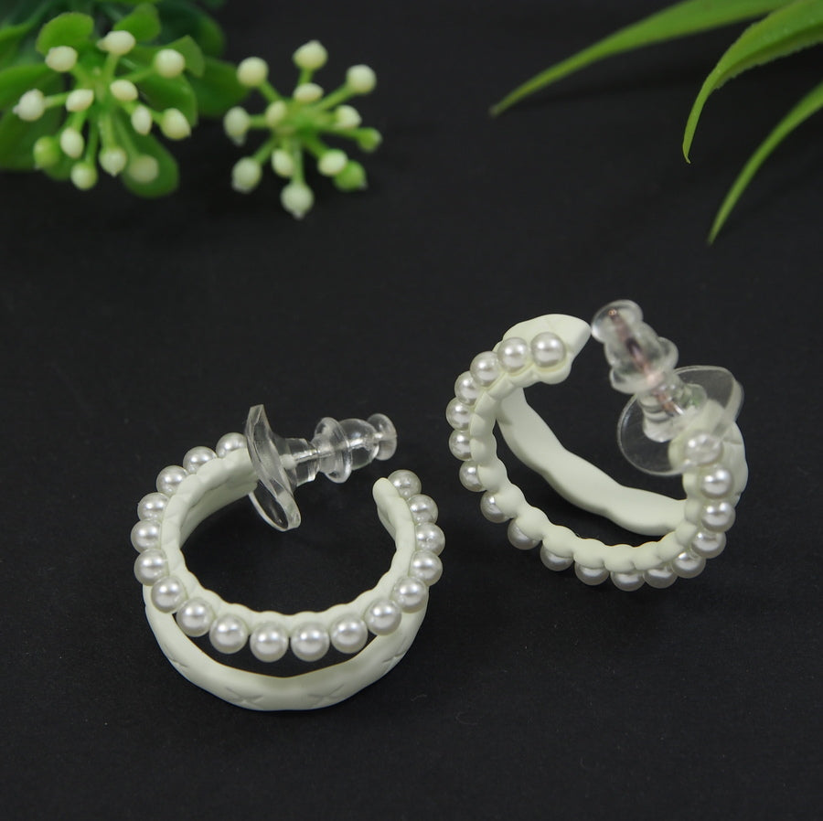 Korean Purple and White Pearl Hoops Earring