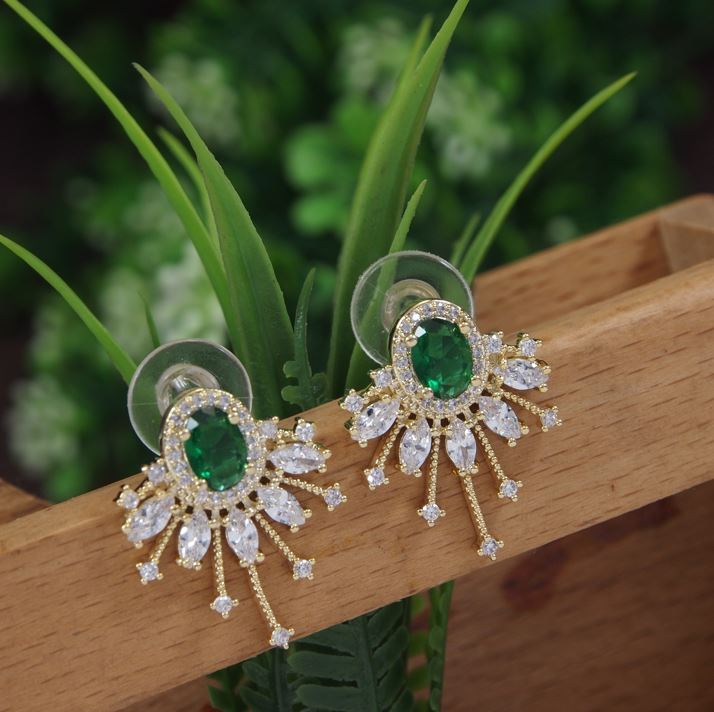 Oval Stud Colourful Cubic Zirconia Korean Earring