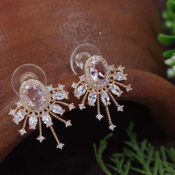 Oval Stud Colourful Cubic Zirconia Korean Earring