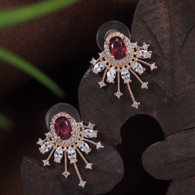 Oval Stud Colourful Cubic Zirconia Korean Earring