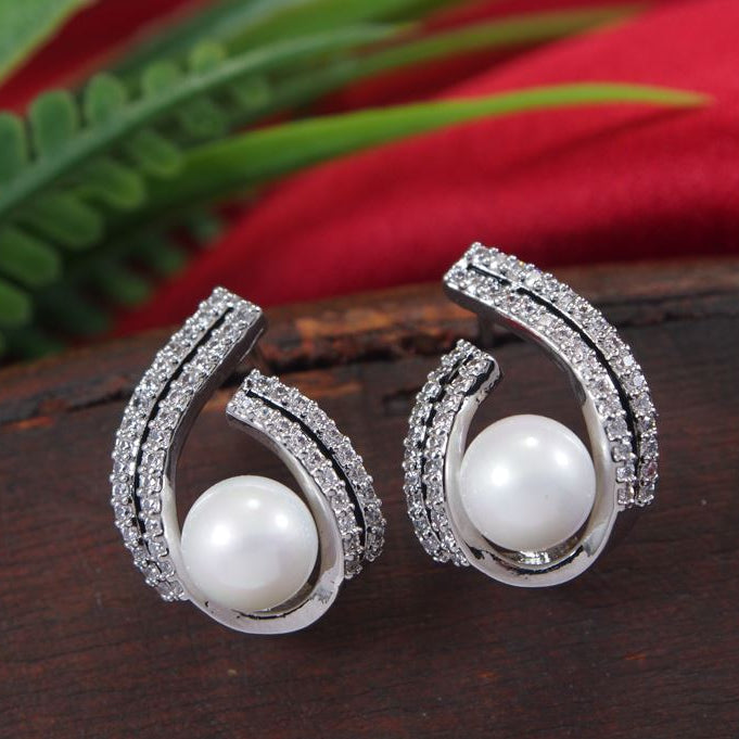 Pearl Drop Cubic Zirconia Korean Earring