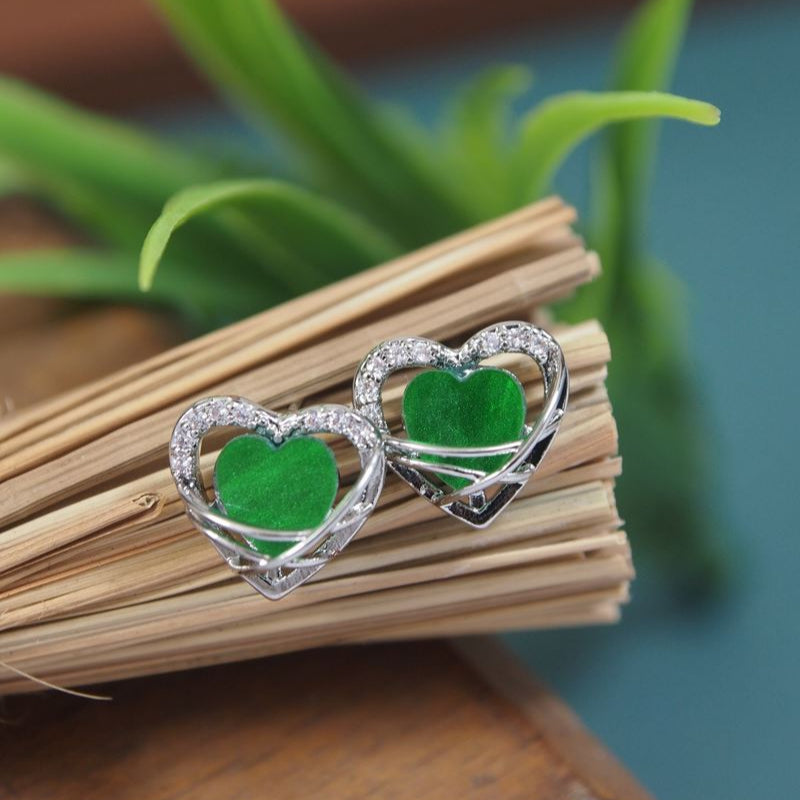 Korean Heart Shaped Green Colour Earring