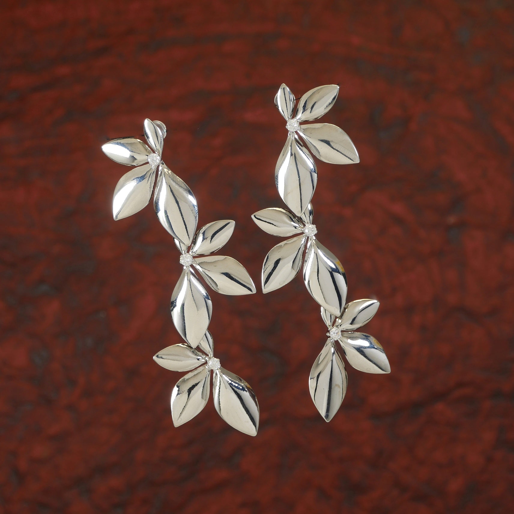 Korean Silver Plated Floral Dangler Earring