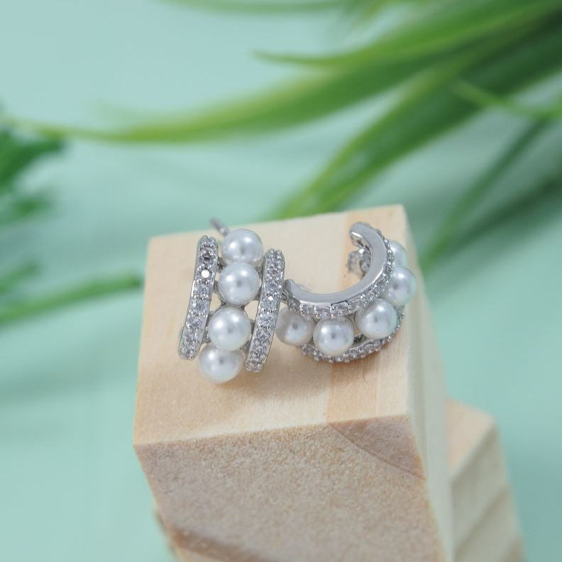 Korean Half Hoop Pearl Stud Earring