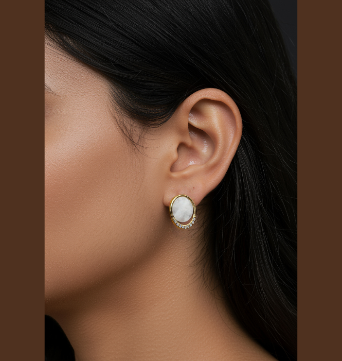 Korean Gold/Silver/Rosegold Plated opal Round Shaped Stud Earring