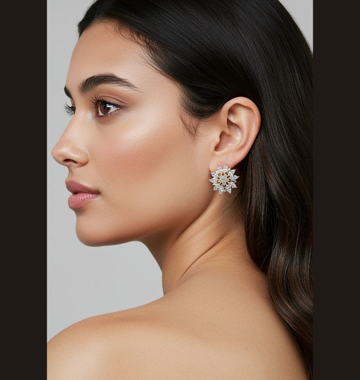 Korean Gold/Silver/Rosegold Plated Floral CZ Stud Earring