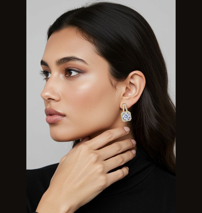 Korean Gold/Silver/Rosegold Plated Huitan Bling Bling CZ Stud Earring