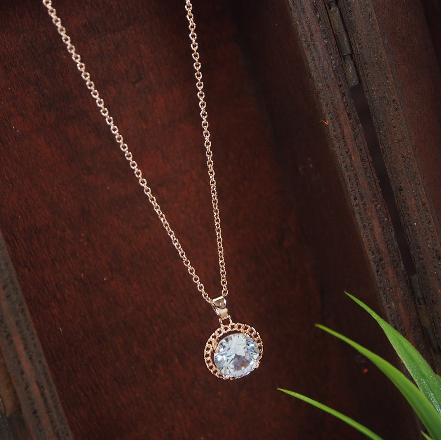 Gold/Rosegold Plated Round Shape Cubic Zirconia Chain Pendant Necklace