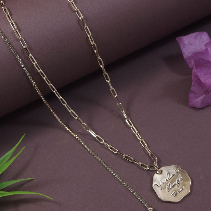 Double Layer Coin Pendent Long Chain Necklace