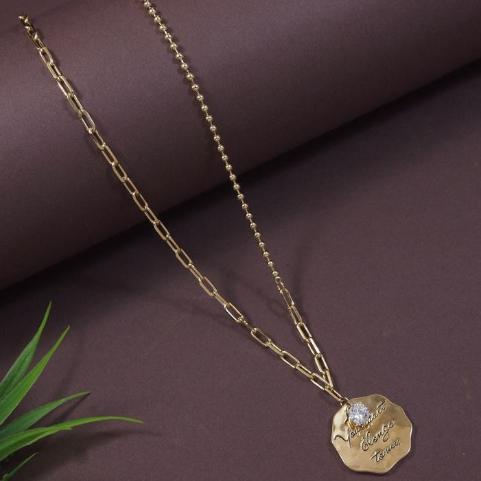 Chain Link Coin Pendent Long Chain Necklace