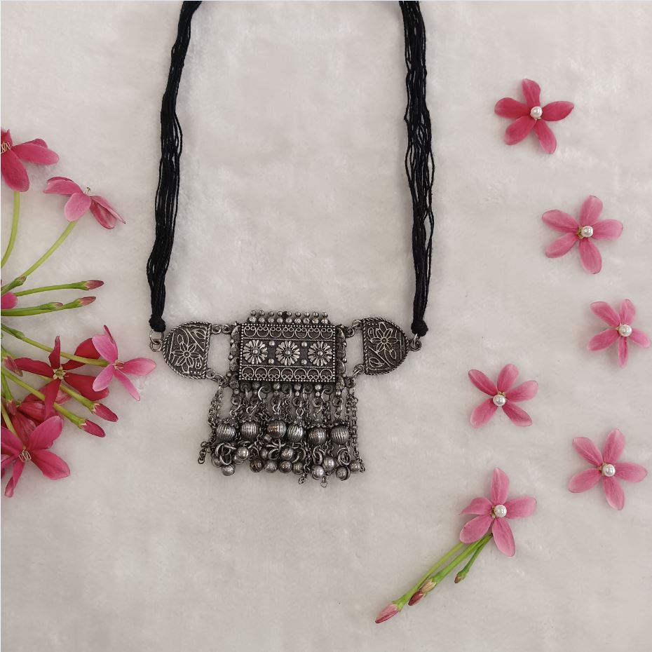 Antique Oxidised Silver Plated Choker Necklace- OXDNK 1747