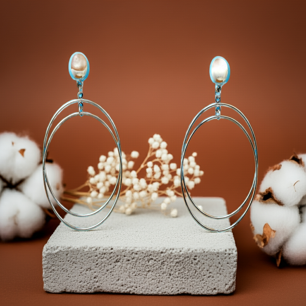 ( Pack Of 3 ) Silver Plated Geometrical Circle Shape Drop Earring