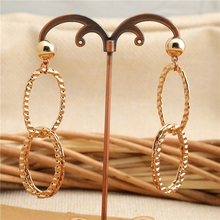 ( Pack Of 3 ) Gold Plated Hand Crafted Geometric Drop Earring