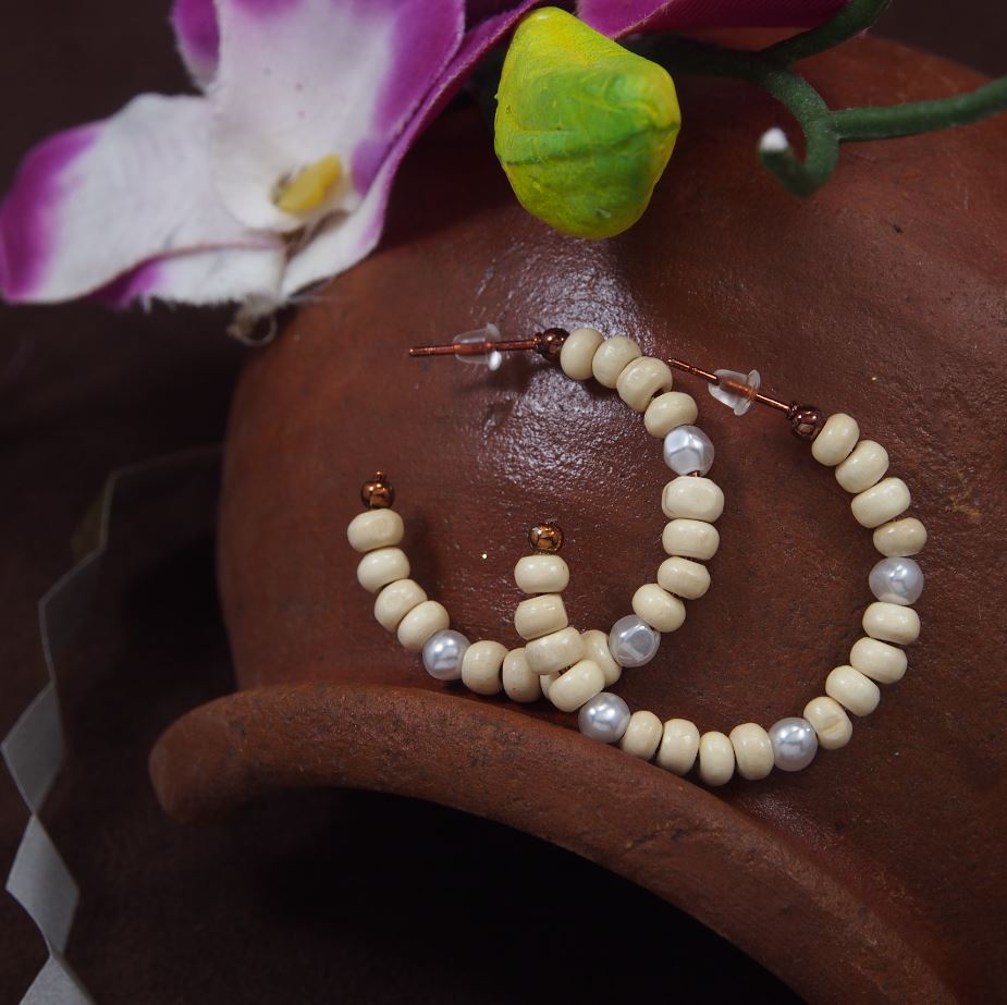 Rosegold Plated Round Pearl Western Hoops Earring