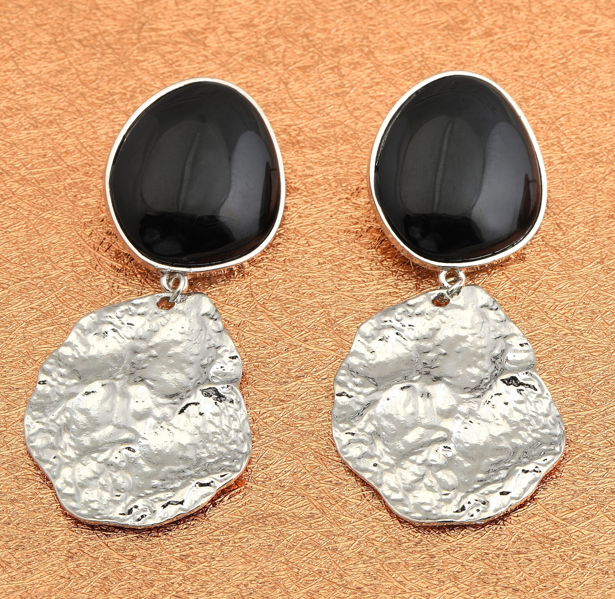 Gold / Silver Plated Black Acrylic Stone Hand Crafted Geometrical Drop Earring