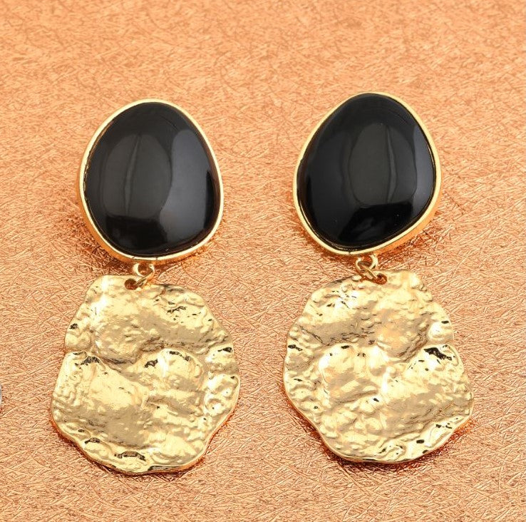 Gold / Silver Plated Black Acrylic Stone Hand Crafted Geometrical Drop Earring
